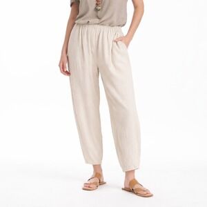 Oh My Gauze Dart Cotton Pants Size 1 Small Cream Elastic Waist Crinkle Pockets